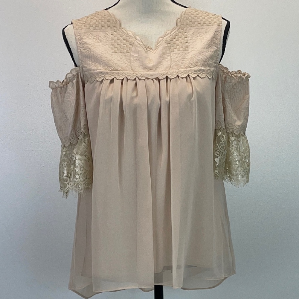 ⭐️🌸Mika Mindel cold shoulder hi lo embroidered top